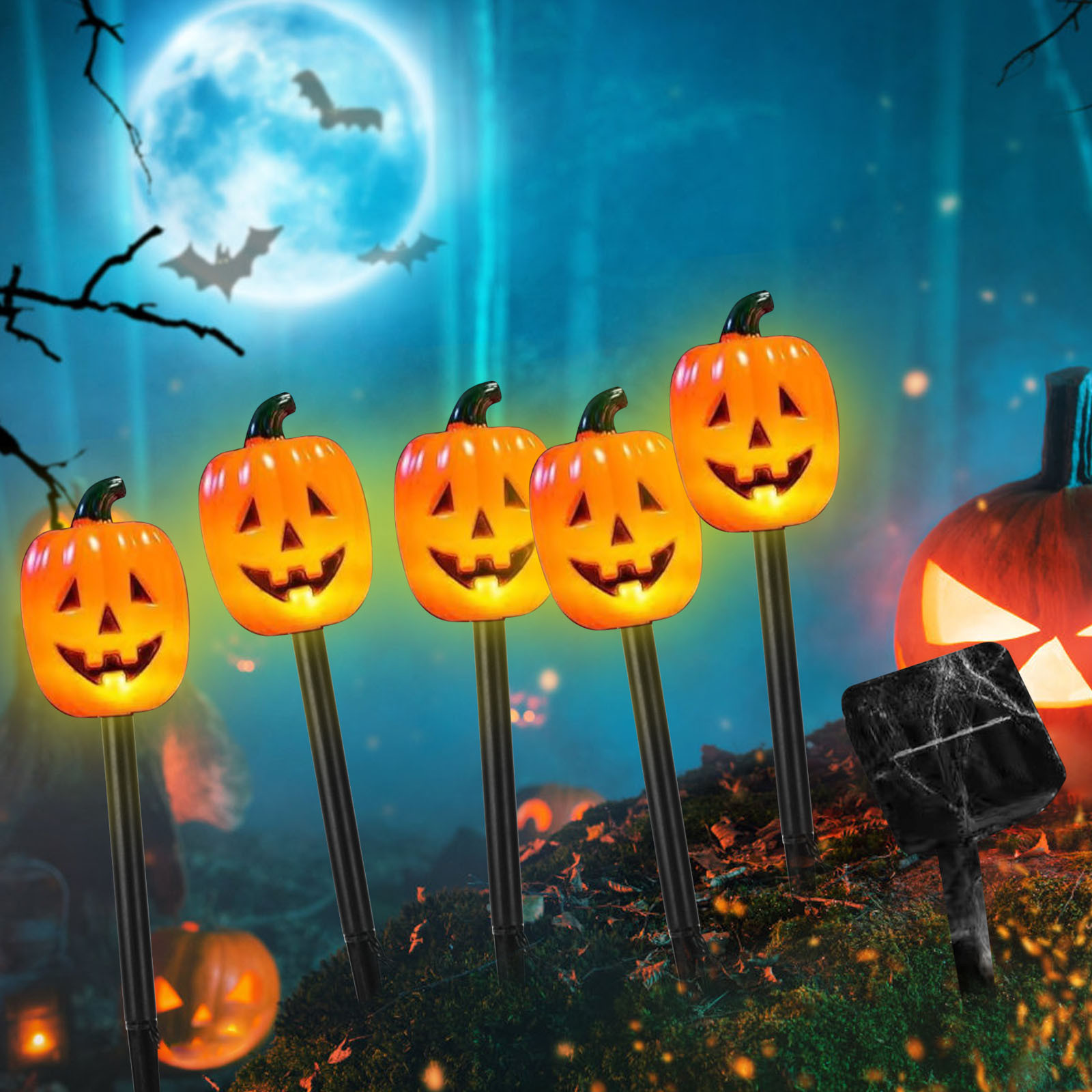 Gallickan 10 Pack Halloween Pumpkin Solar Lights, Orange Jack O Lantern Stake Lights for Outdoor Halloween Decorations Outside Yard Front Porch Decor, Orange